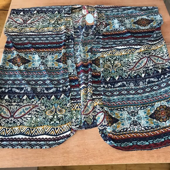 Cinnamon Girl Cardigan Beach Cover Up Women M Blue Paisley Aztec Open Front - Picture 1 of 10